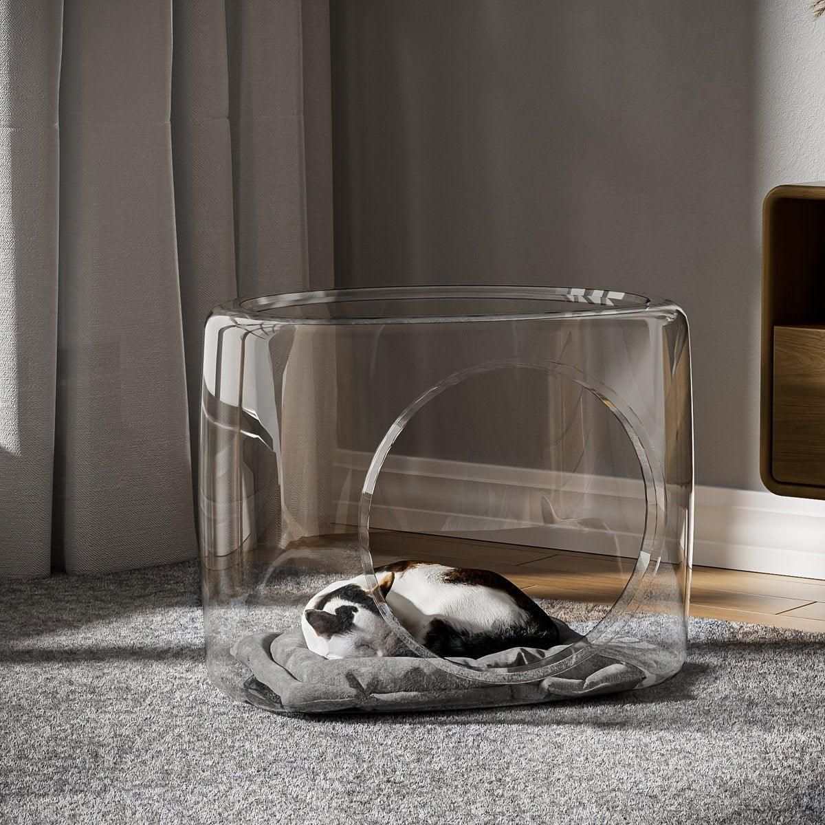 Transparent Capsule Cat Litter Box Semi Enclosed Cat House for Indoor Use