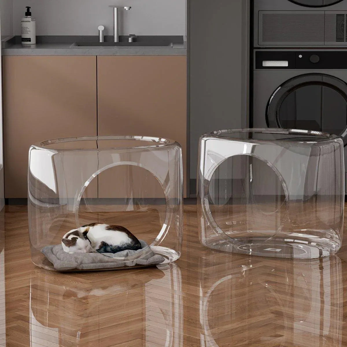 Transparent Capsule Cat Litter Box Semi Enclosed Cat House for Indoor Use