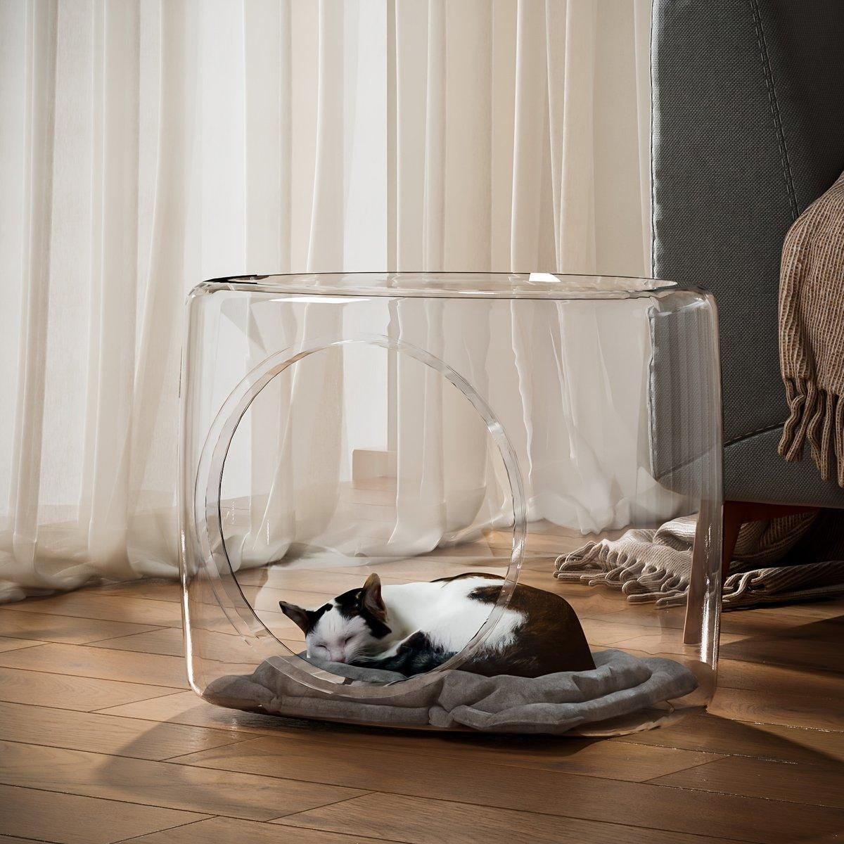 Transparent Capsule Cat Litter Box Semi Enclosed Cat House for Indoor Use