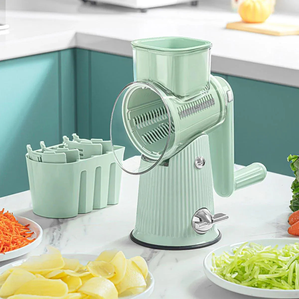 Multifunctional Vegetable Cutter Drum Slicer Kitchen Hand Cranked Grater Tool - Green