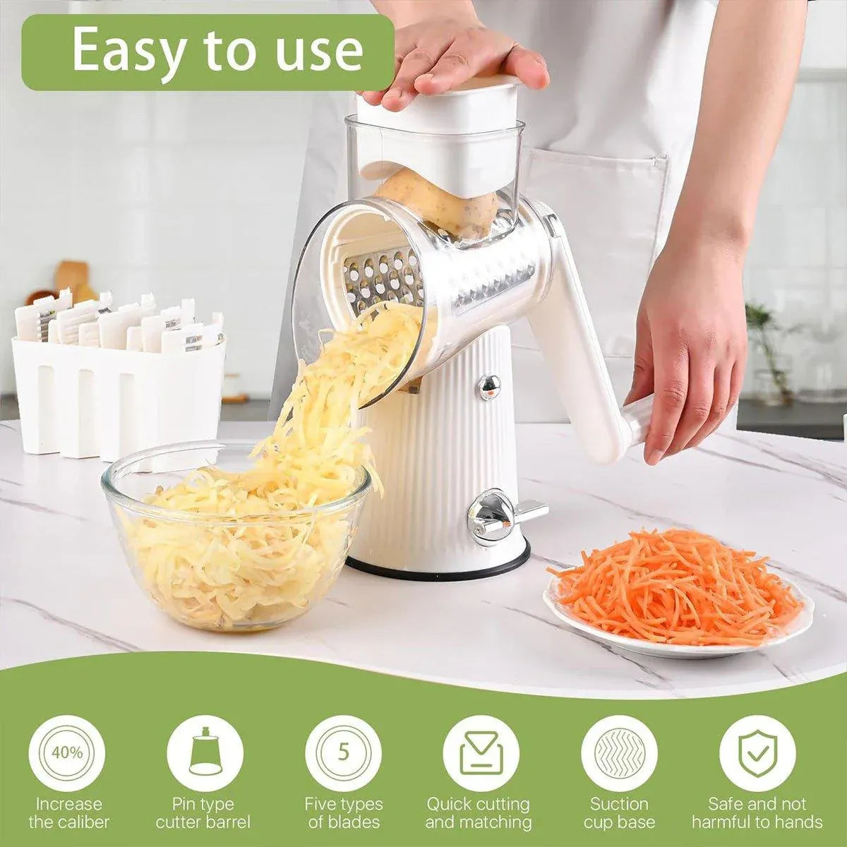 Multifunctional Vegetable Cutter Drum Slicer Kitchen Hand Cranked Grater Tool - Green