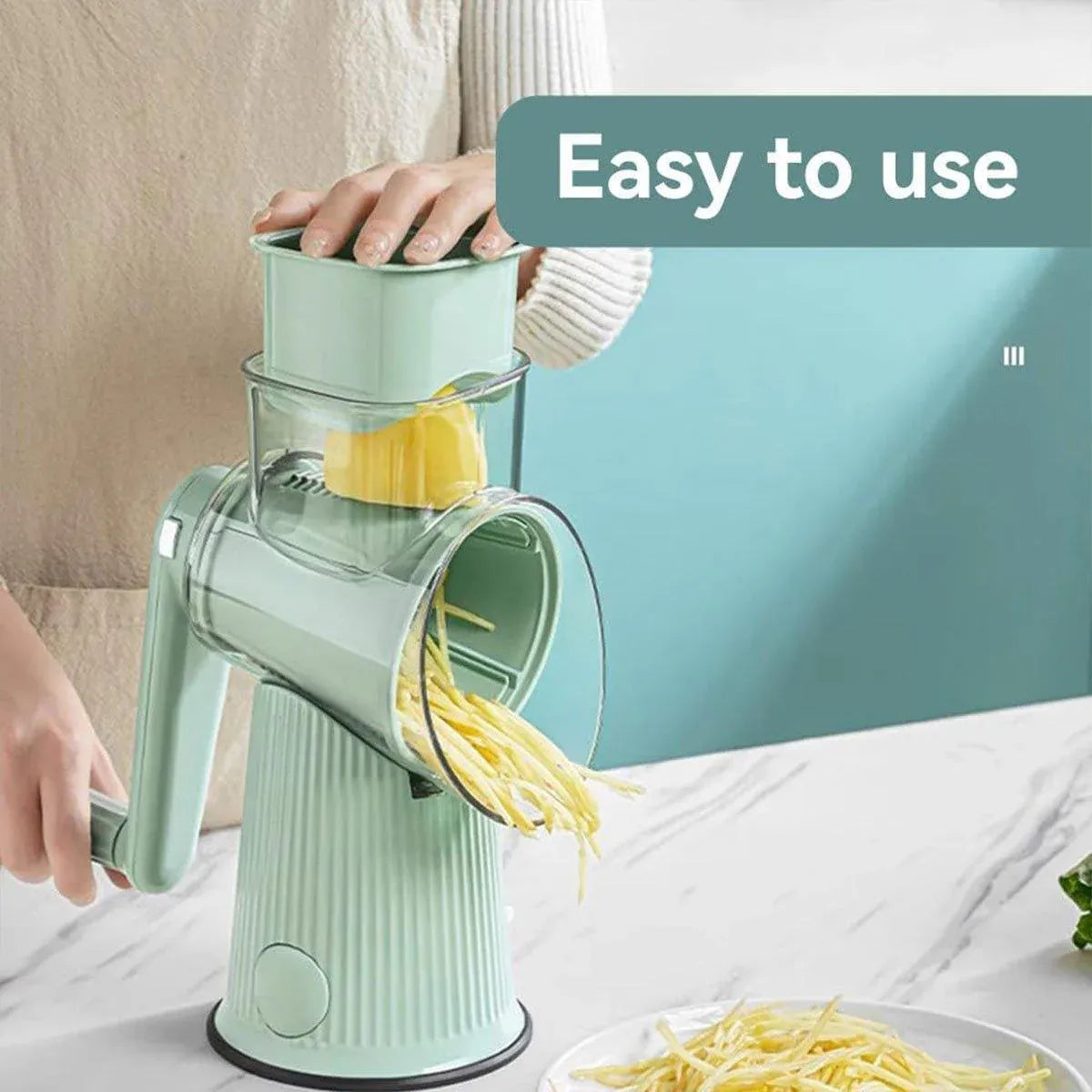 Multifunctional Vegetable Cutter Drum Slicer Kitchen Hand Cranked Grater Tool - White