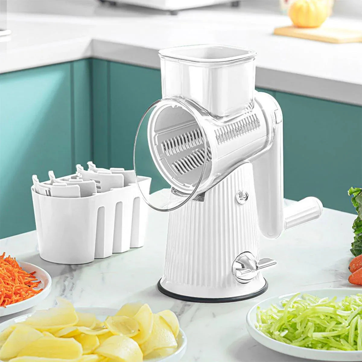 Multifunctional Vegetable Cutter Drum Slicer Kitchen Hand Cranked Grater Tool - White