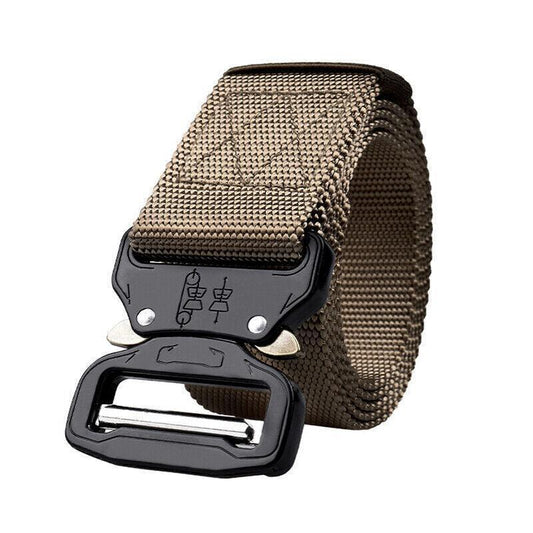 Mens Canvas Outdoor Tactical Belt Heavy Duty Army Waist Web Strap Waistband Hot - Khaki
