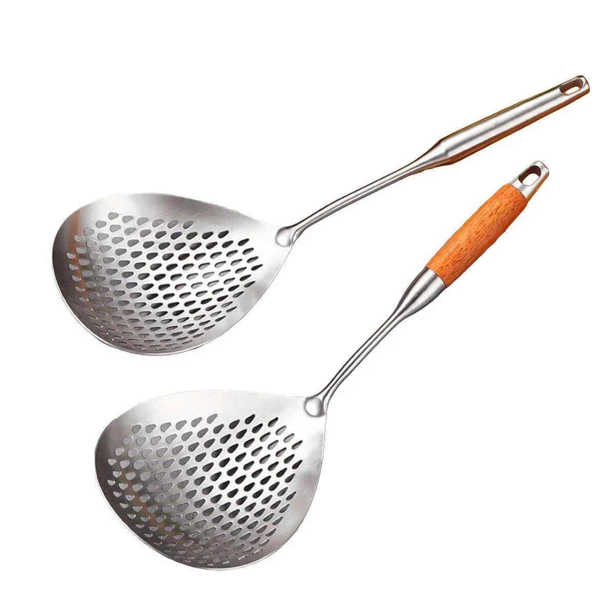 304 Stainless Steel Kitchen Colander Long Handle Noodle Dumpling Strainer Spoon - Stainless steel