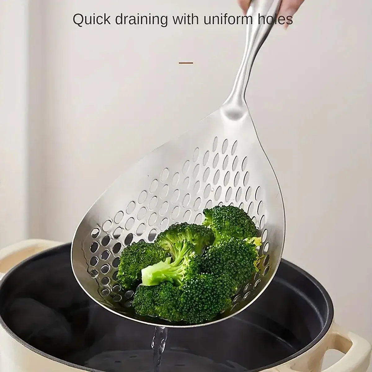 304 Stainless Steel Kitchen Colander Long Handle Noodle Dumpling Strainer Spoon - Stainless steel