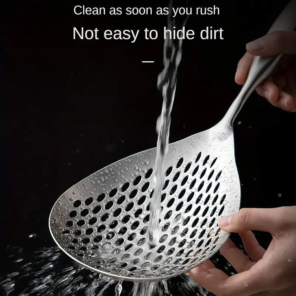 304 Stainless Steel Kitchen Colander Long Handle Noodle Dumpling Strainer Spoon - Stainless steel
