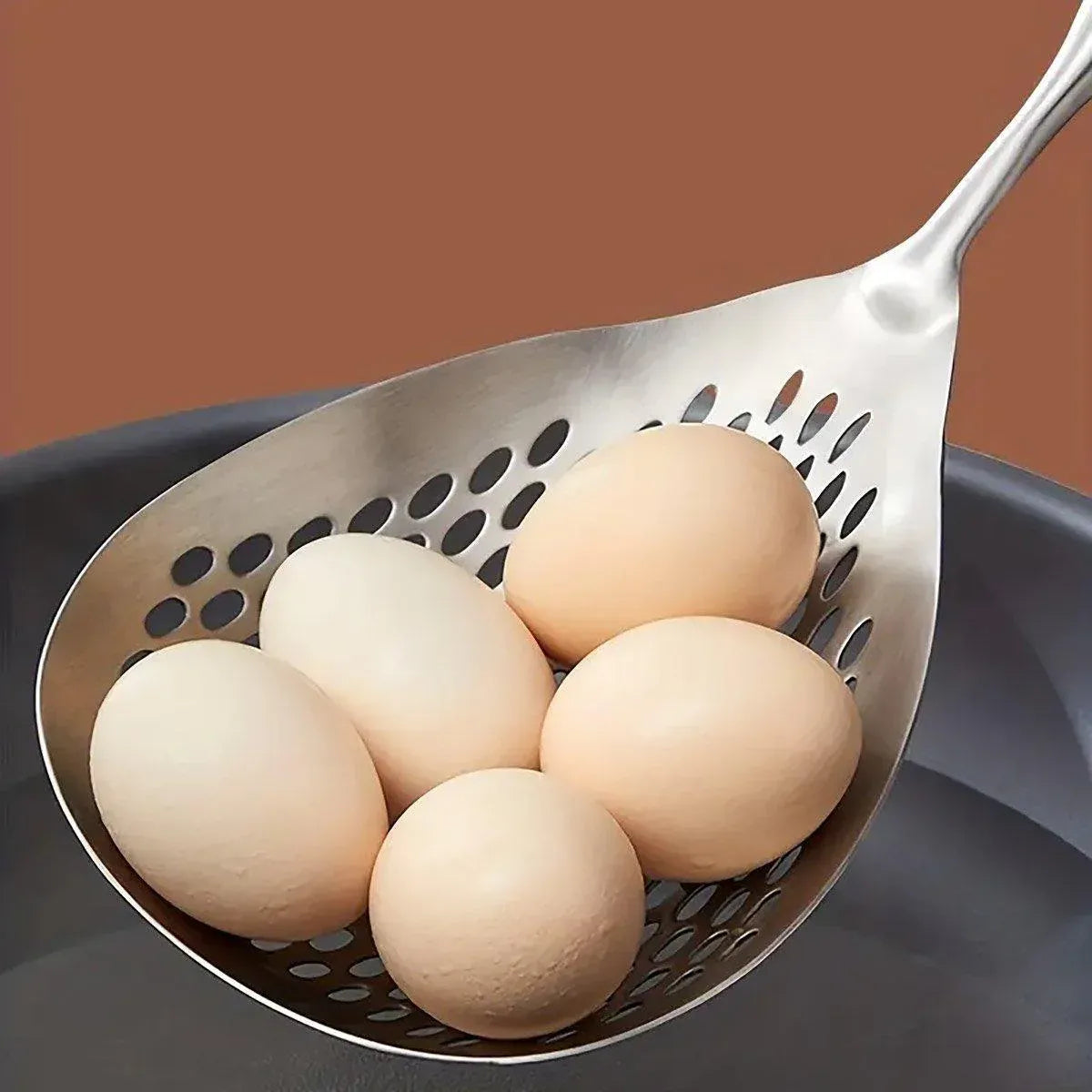 304 Stainless Steel Kitchen Colander Long Handle Noodle Dumpling Strainer Spoon - Stainless steel