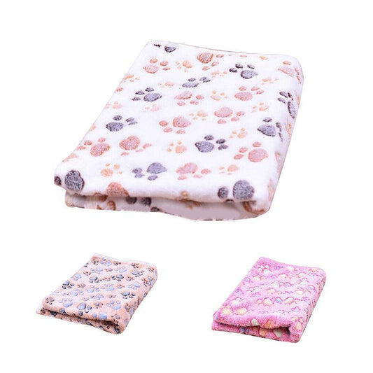 Large Size Pet Mat Paw Print Cat Dog Puppy Fleece Soft Pet Blanket Bed Cushion - Brown