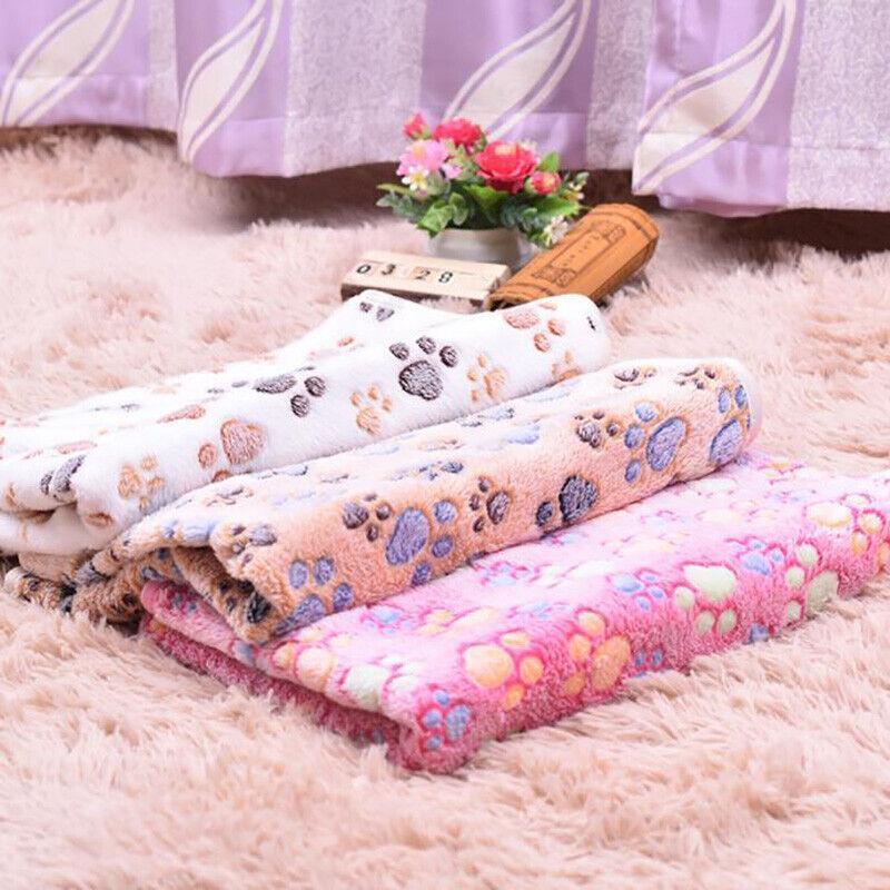 Large Size Pet Mat Paw Print Cat Dog Puppy Fleece Soft Pet Blanket Bed Cushion - Brown