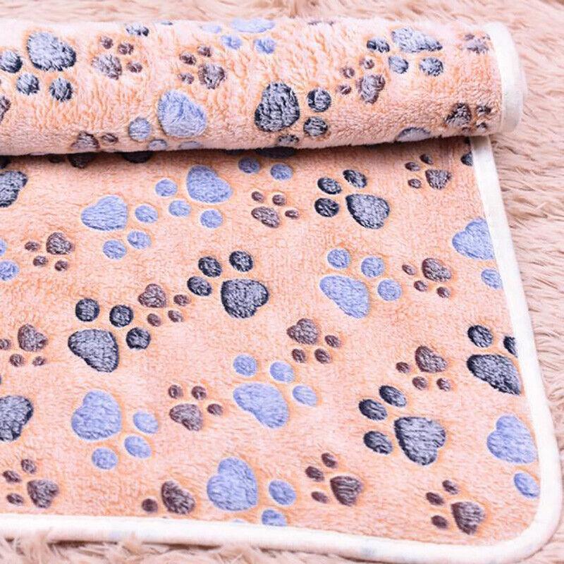 Large Size Pet Mat Paw Print Cat Dog Puppy Fleece Soft Pet Blanket Bed Cushion - Brown