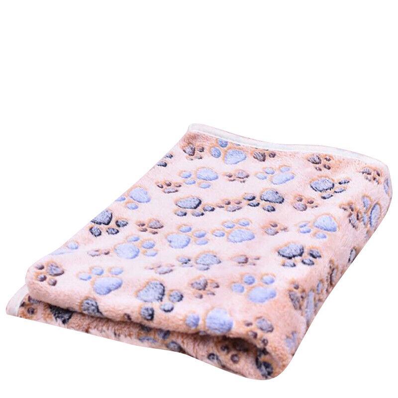 Large Size Pet Mat Paw Print Cat Dog Puppy Fleece Soft Pet Blanket Bed Cushion - Brown