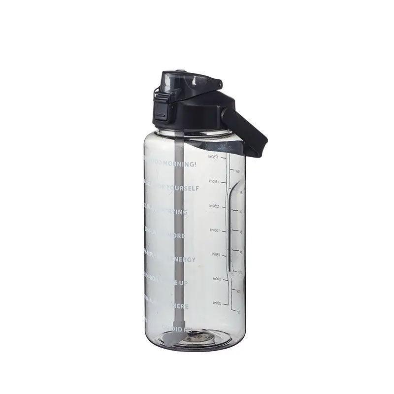2L Water Bottle Straw Cup Motivational Drink Flask With Time Markings Sports Gym - Blue