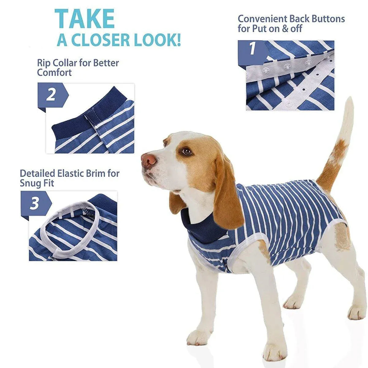 Dog Recovery Suit Anti-Lick Wound Protector Pet Clothing Post-Surgery Belly - Stripes-XL