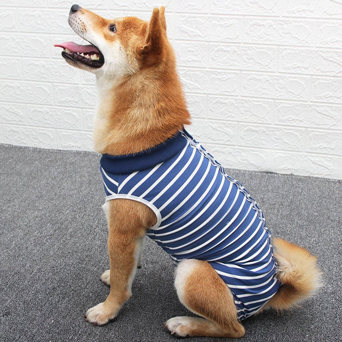 Dog Recovery Suit Anti-Lick Wound Protector Pet Clothing Post-Surgery Belly - Stripes-XL