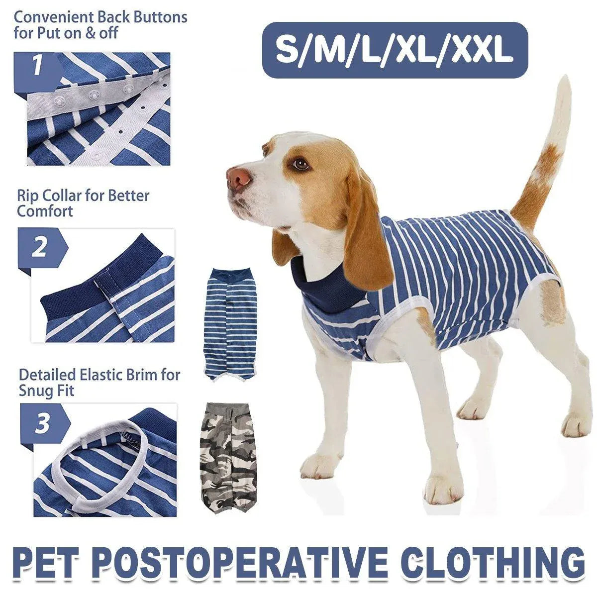 Dog Recovery Suit Anti-Lick Wound Protector Pet Clothing Post-Surgery Belly - Stripes-XL