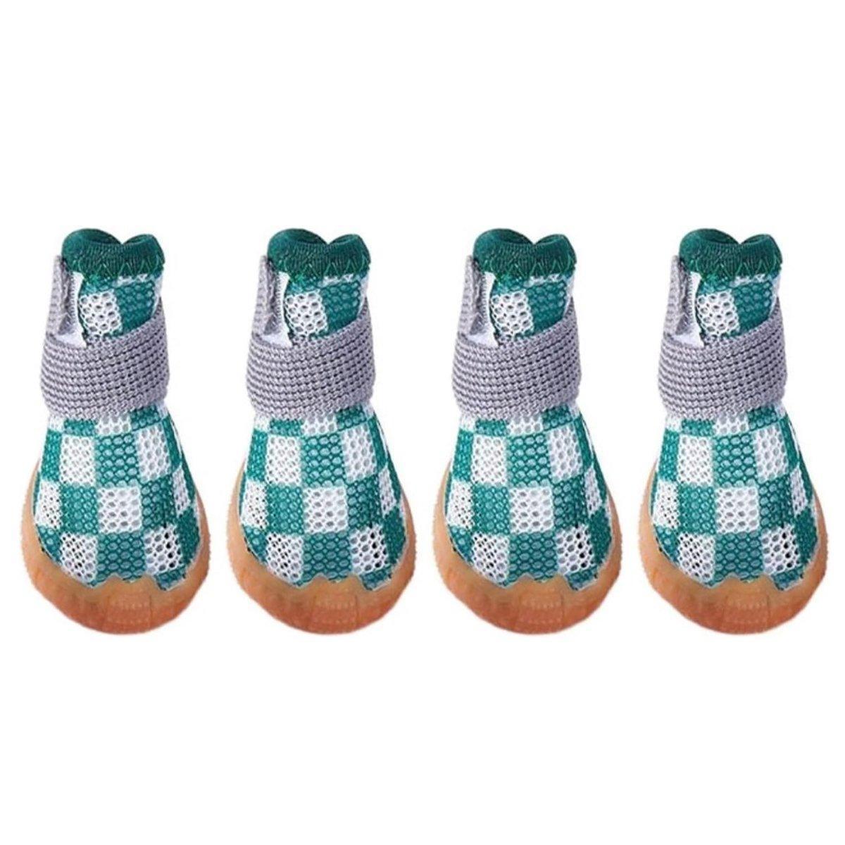 4pcs Breathable Mesh Dog Shoes Small Pets Puppy Paw Protection Summer Boots - Green-4