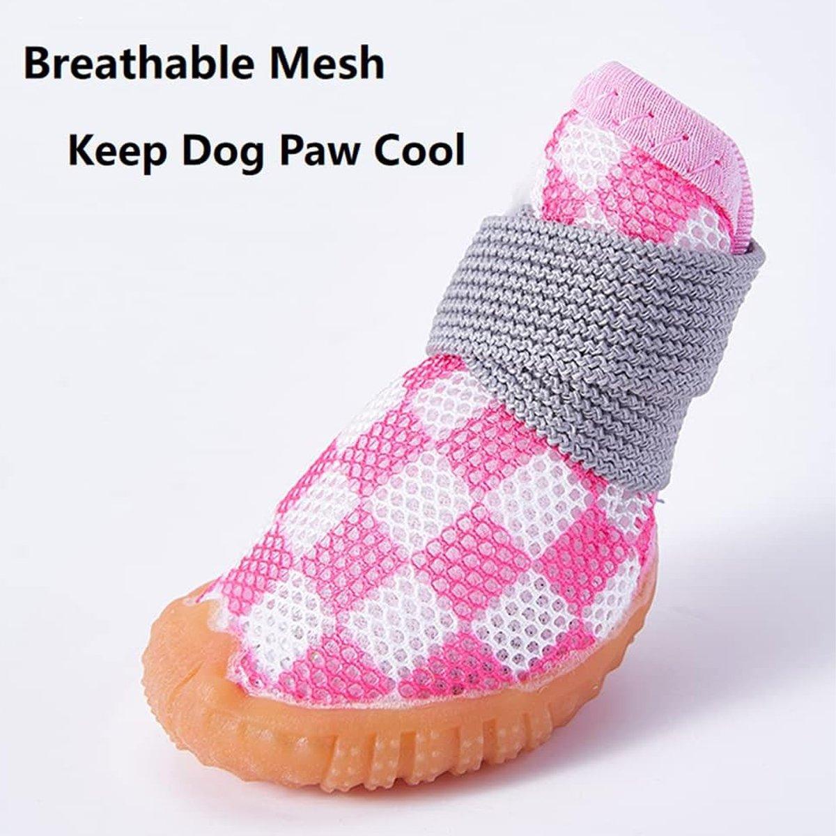 4pcs Breathable Mesh Dog Shoes Small Pets Puppy Paw Protection Summer Boots - Green-5