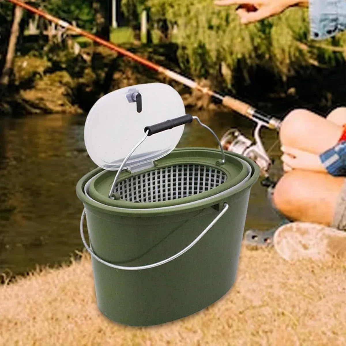 Portable Double Live Fish Bucket Breathable Fish Storage Container for Fishing - M