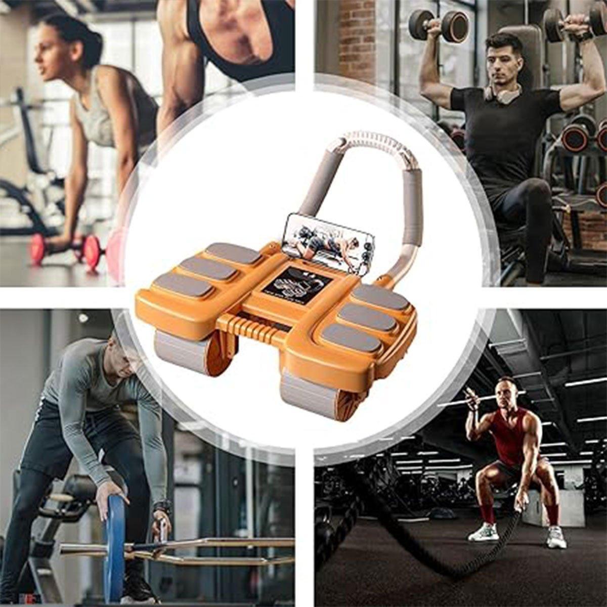 Four Wheel Abdominal Exercise Roller Elbow Support for Core Strength Training - Orange