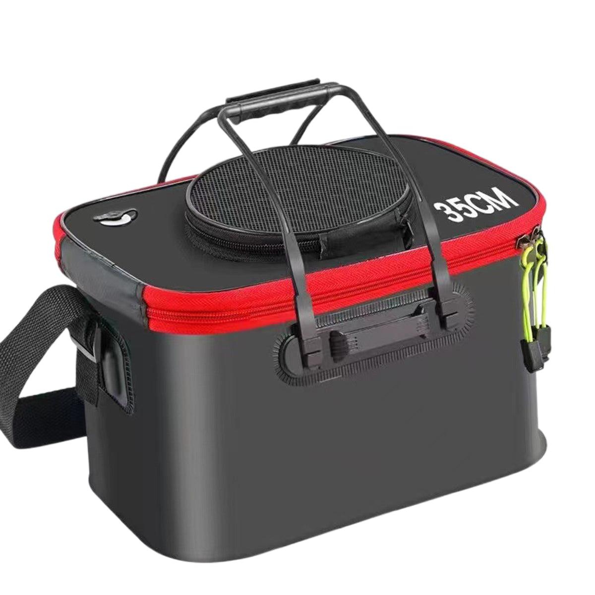 Portable Folding EVA Fishing Bucket Multi Use Live Fish Container with Strap - Black-40cm