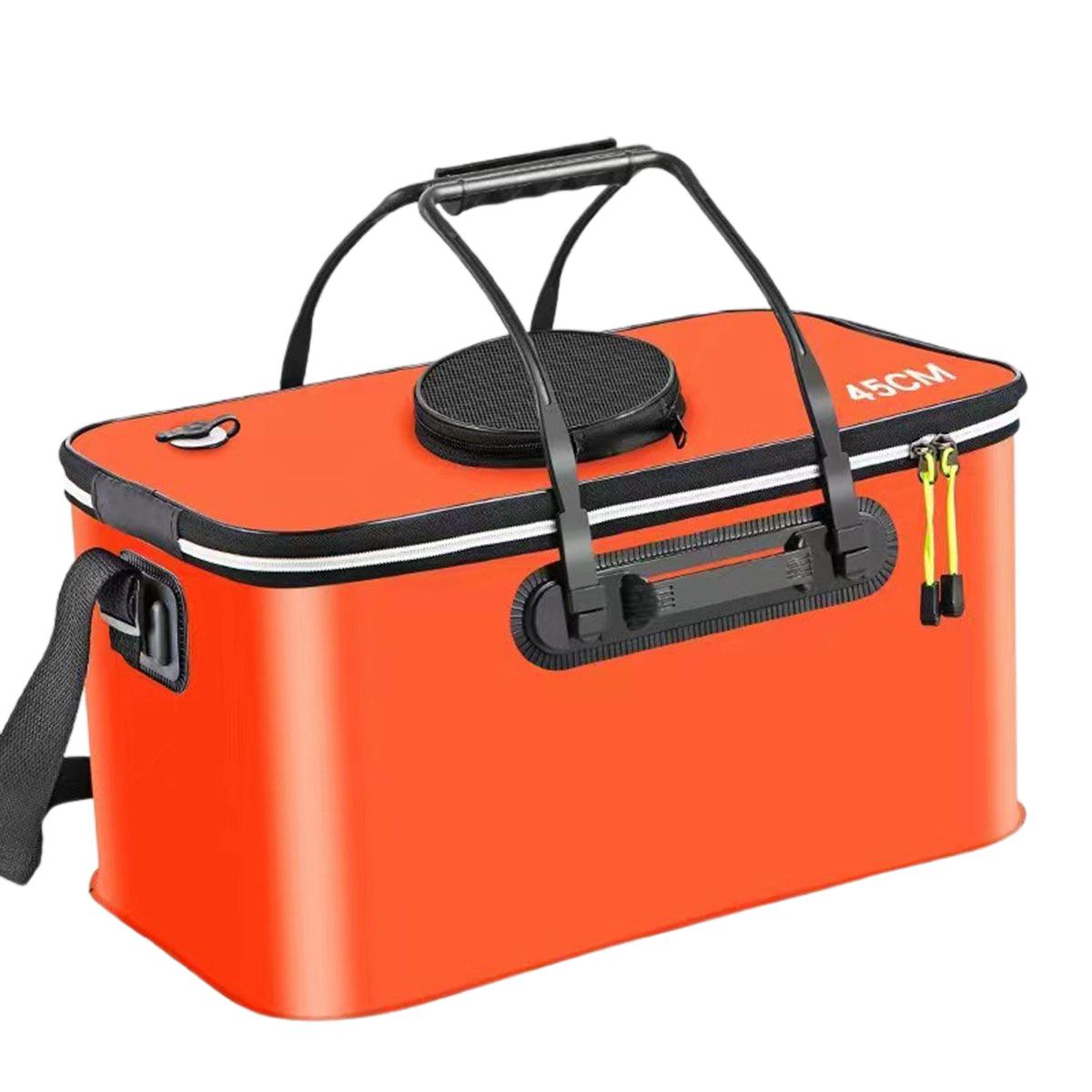 Portable Folding EVA Fishing Bucket Multi Use Live Fish Container with Strap - Orange-40cm