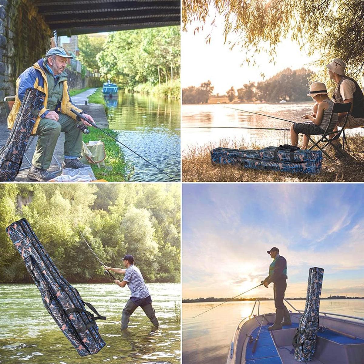 130cm Big Belly Fishing Tackle Bag Rod Storage Carry Case Outdoor Fishing Bag - Deep blue camouflage