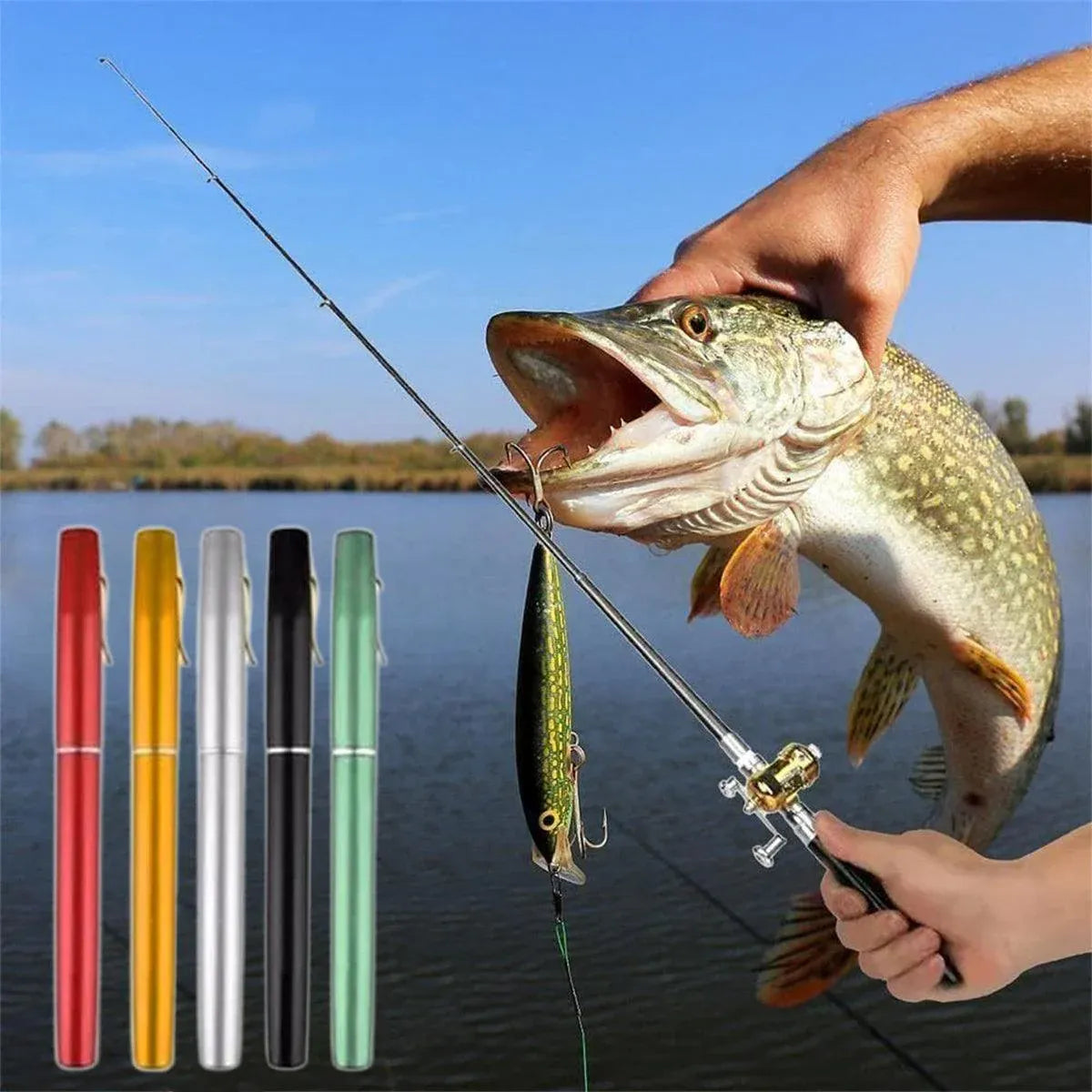 Mini Pen Fishing Rod Pocket Size Portable Telescopic Travel Fishing Pole Tool - Silver
