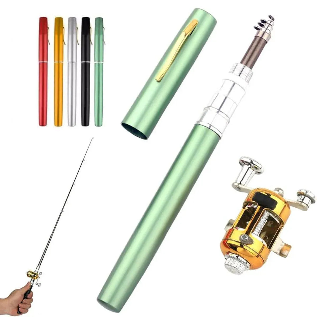 Mini Pen Fishing Rod Pocket Size Portable Telescopic Travel Fishing Pole Tool - Silver