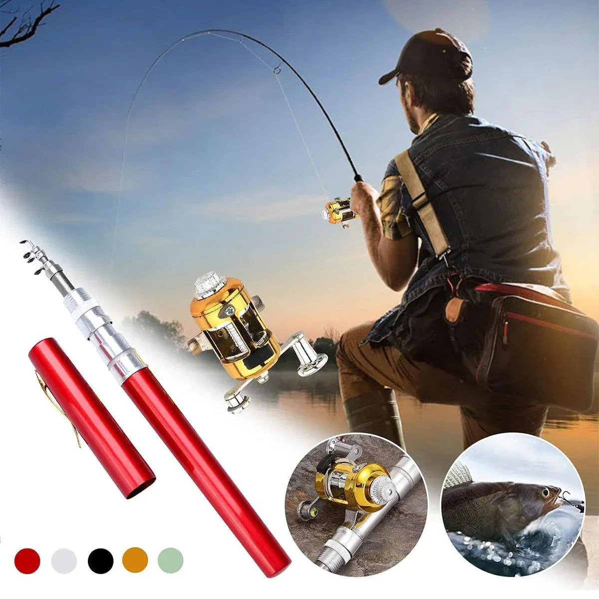 Mini Pen Fishing Rod Pocket Size Portable Telescopic Travel Fishing Pole Tool - Silver
