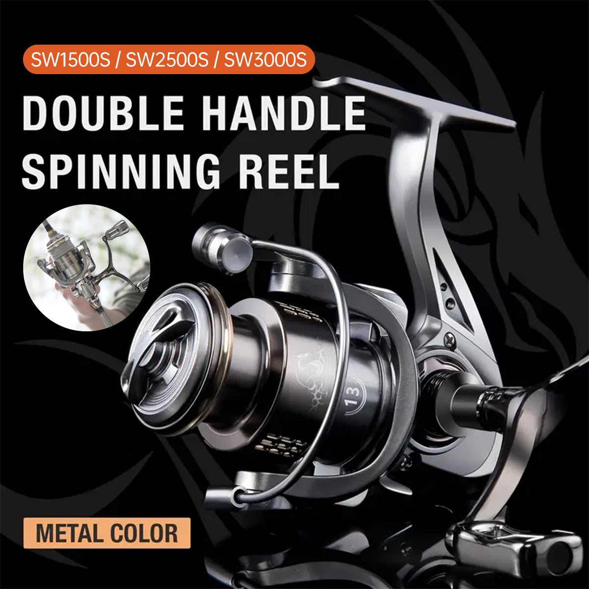 Double Handle Fishing Reel High-Speed Spinning Reel for Freshwater Saltwater - SW1500S