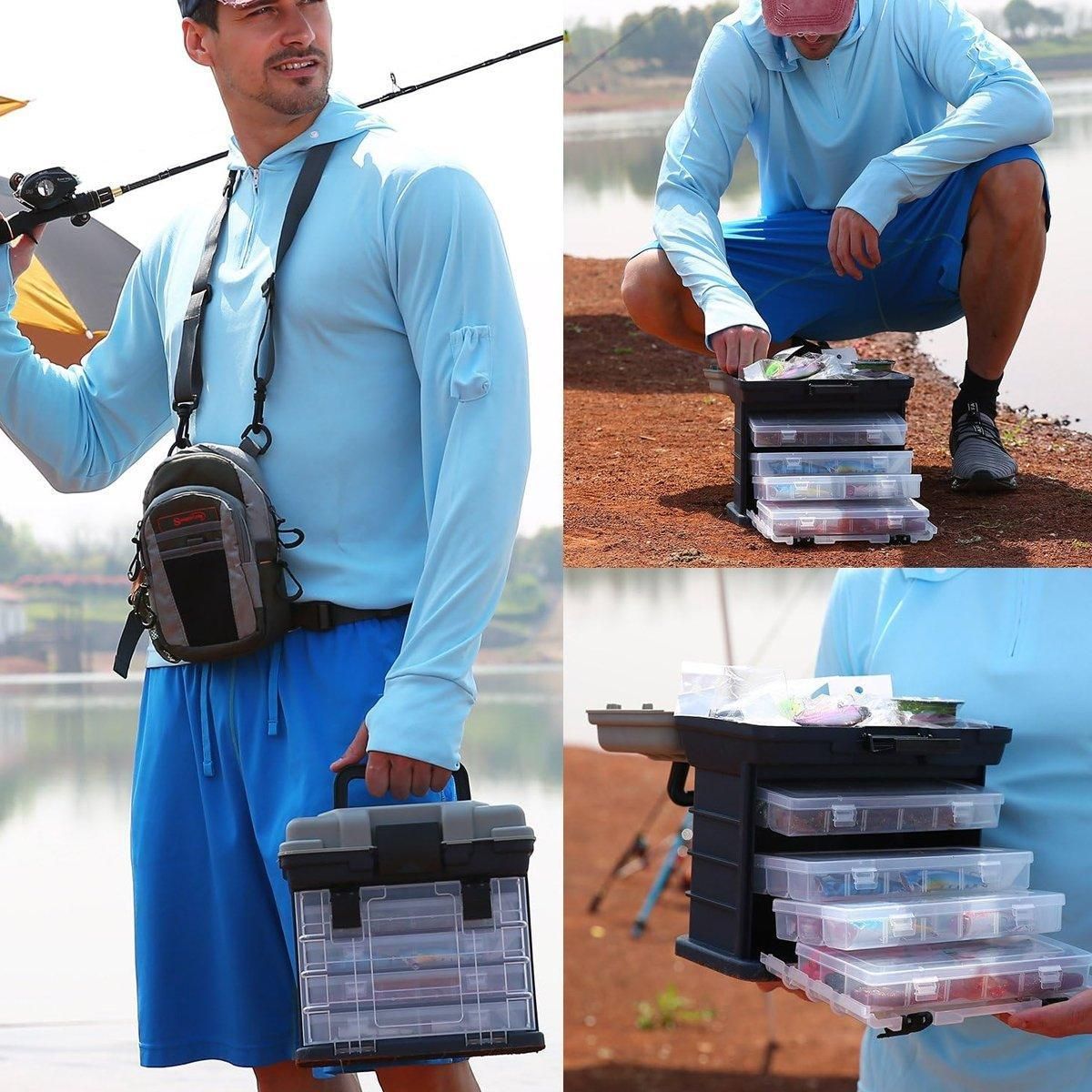 Removable 4 Tray Heavy Duty Fishing Tackle Box Storage Organizer for Tackle