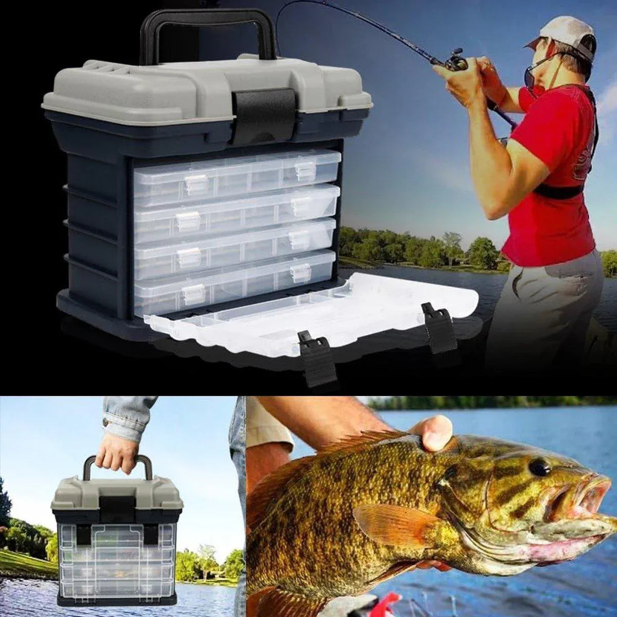 Removable 4 Tray Heavy Duty Fishing Tackle Box Storage Organizer for Tackle