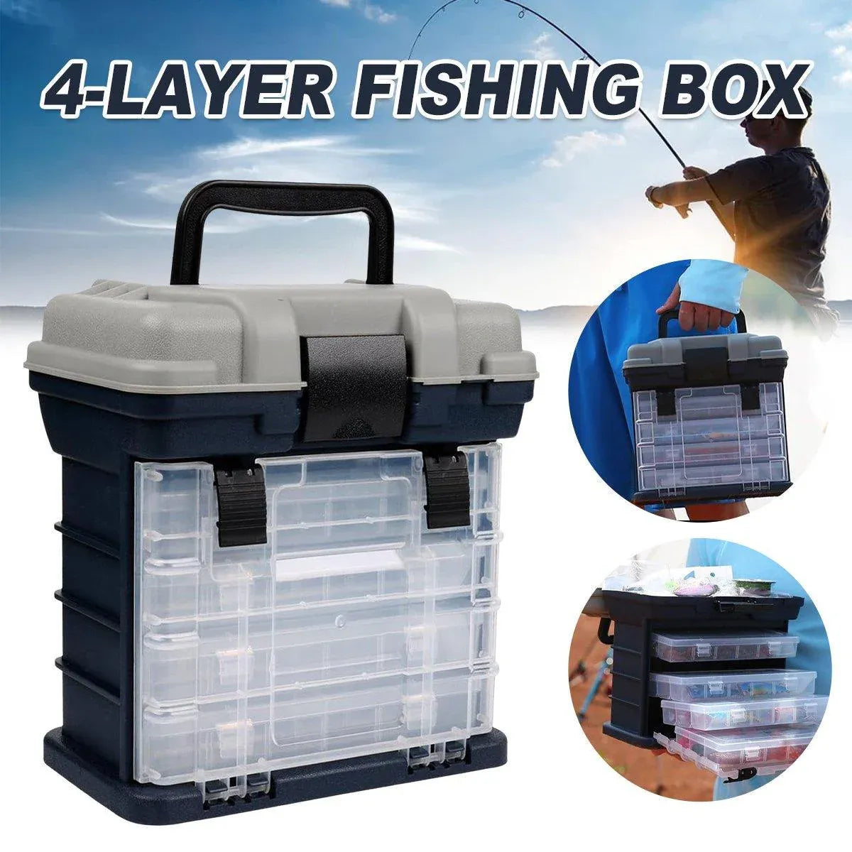 Removable 4 Tray Heavy Duty Fishing Tackle Box Storage Organizer for Tackle