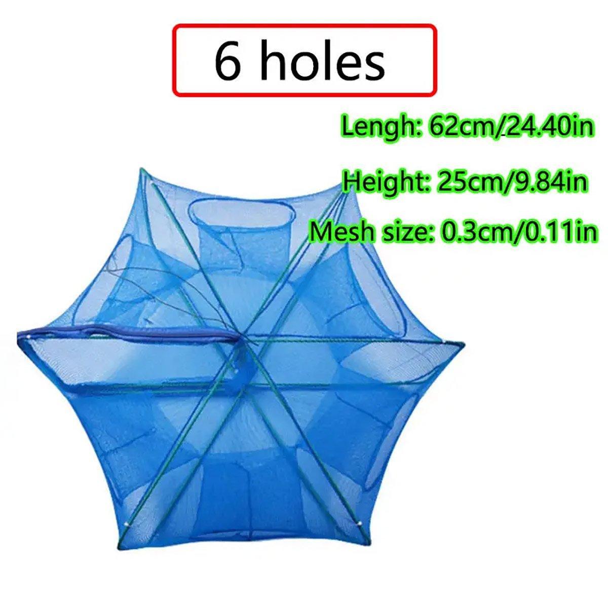 6/8/10 Holes Fishing Net Small Foldable Square Folding Shrimp Eel Lobster Trap - 10Holes