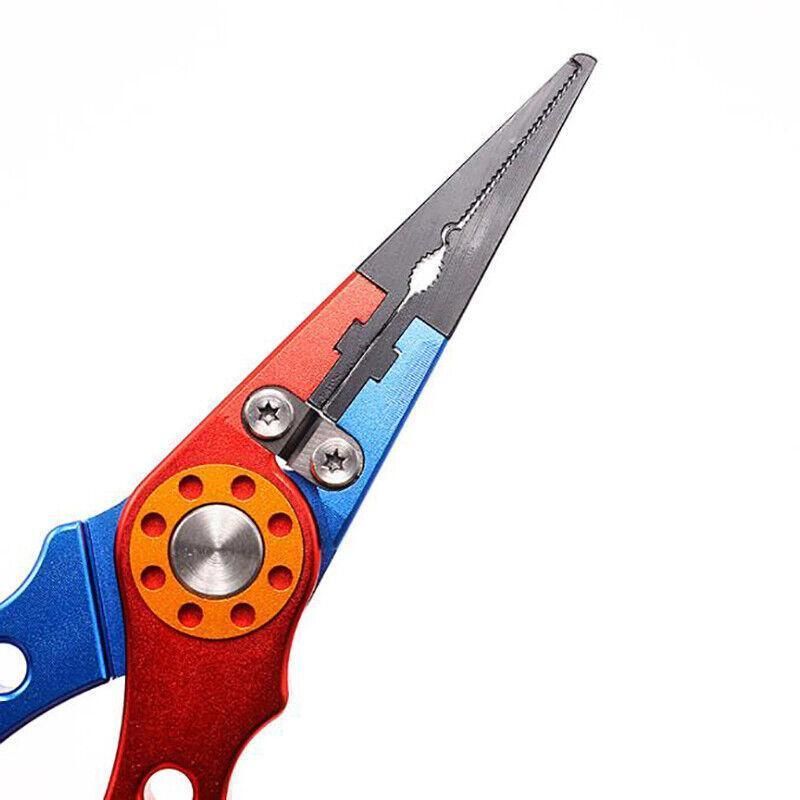 Aluminium Fishing Pliers Hook Remover Line Cutter Braid Mono Split Ring Fish Grip - Blue+Red