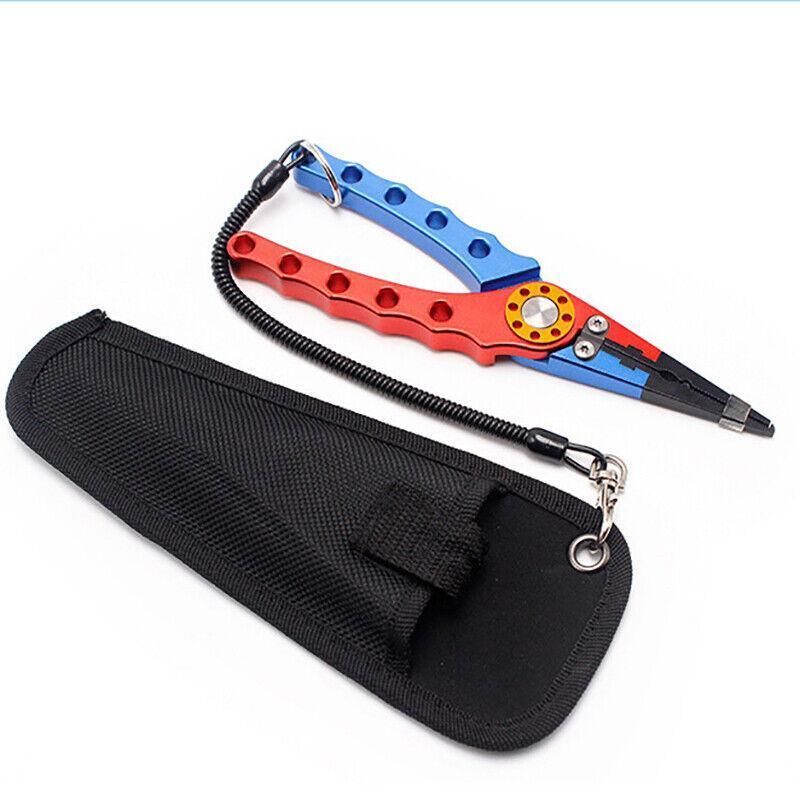 Aluminium Fishing Pliers Hook Remover Line Cutter Braid Mono Split Ring Fish Grip - Blue+Red