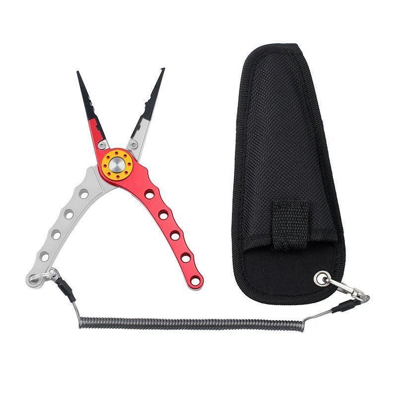 Aluminium Fishing Pliers Hook Remover Line Cutter Braid Mono Split Ring Fish Grip - Red+Silver