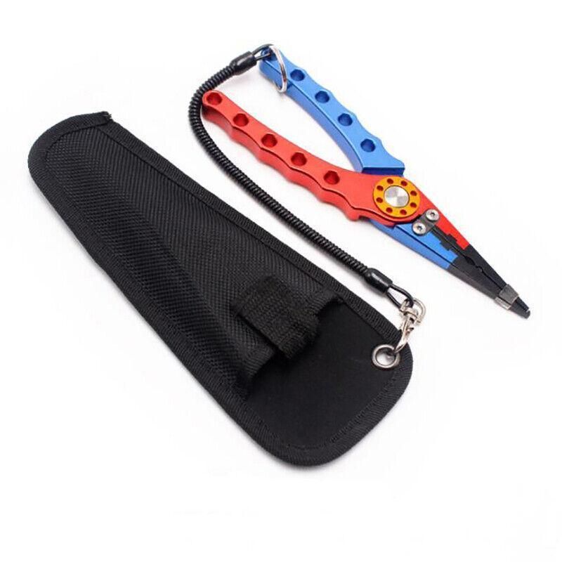 Aluminium Fishing Pliers Hook Remover Line Cutter Braid Mono Split Ring Fish Grip - Red+Silver