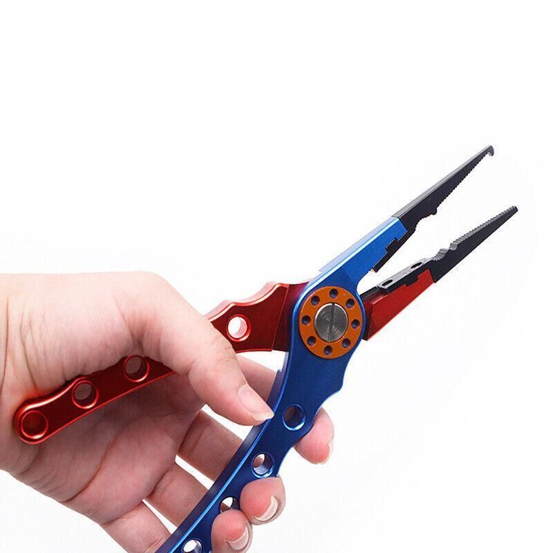 Aluminium Fishing Pliers Hook Remover Line Cutter Braid Mono Split Ring Fish Grip - Red+Silver