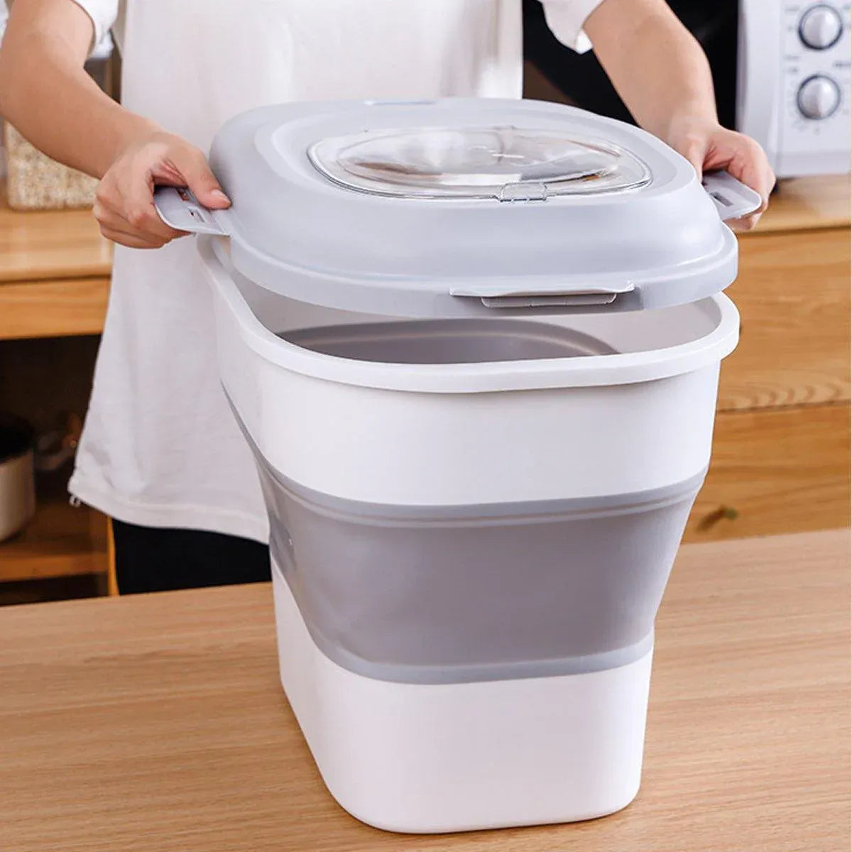 Large Capacity Pet Food Storage Box Foldable Design with Seal Lid - Grey