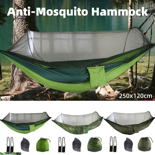 Camping Hammock Tent Set Double Outdoor Hanging Bed With Mosquito Net For Travel - Green