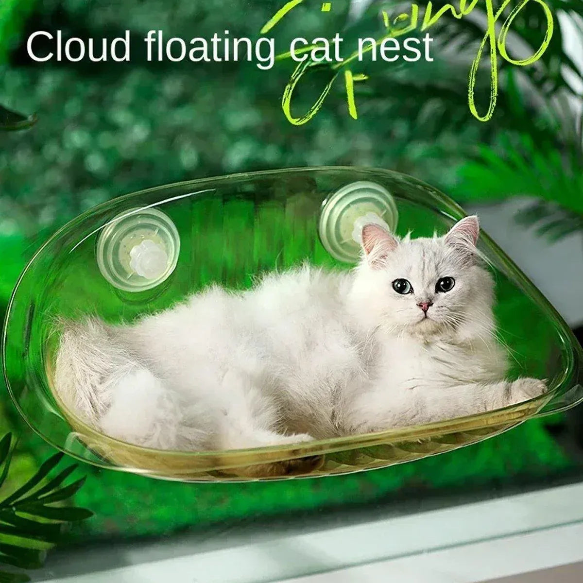 Cat Hammock Bed Glass Hanging Basket Clear Pet Nest Elevated Sleeping Bed - White