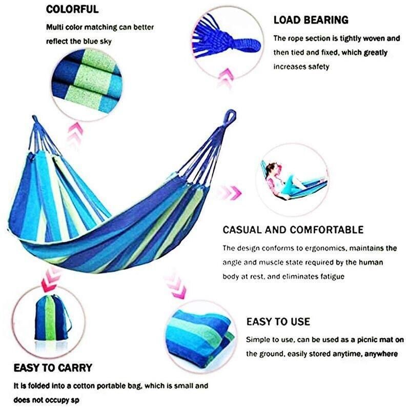 Double Outdoor Hammock 260x150cm with Straps for Camping Hanging Tree Bed - Red