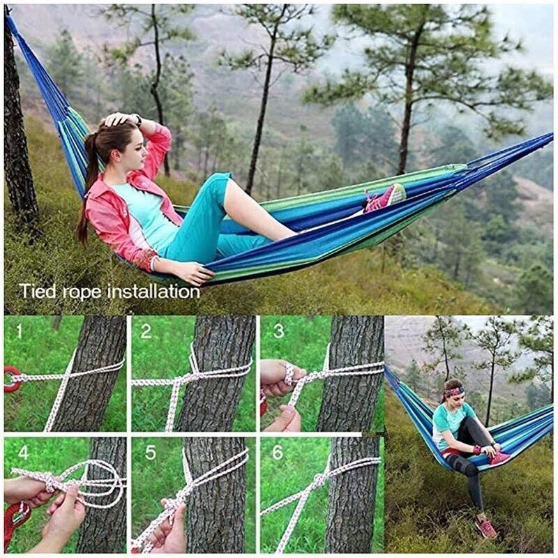 Double Outdoor Hammock 260x150cm with Straps for Camping Hanging Tree Bed - Red