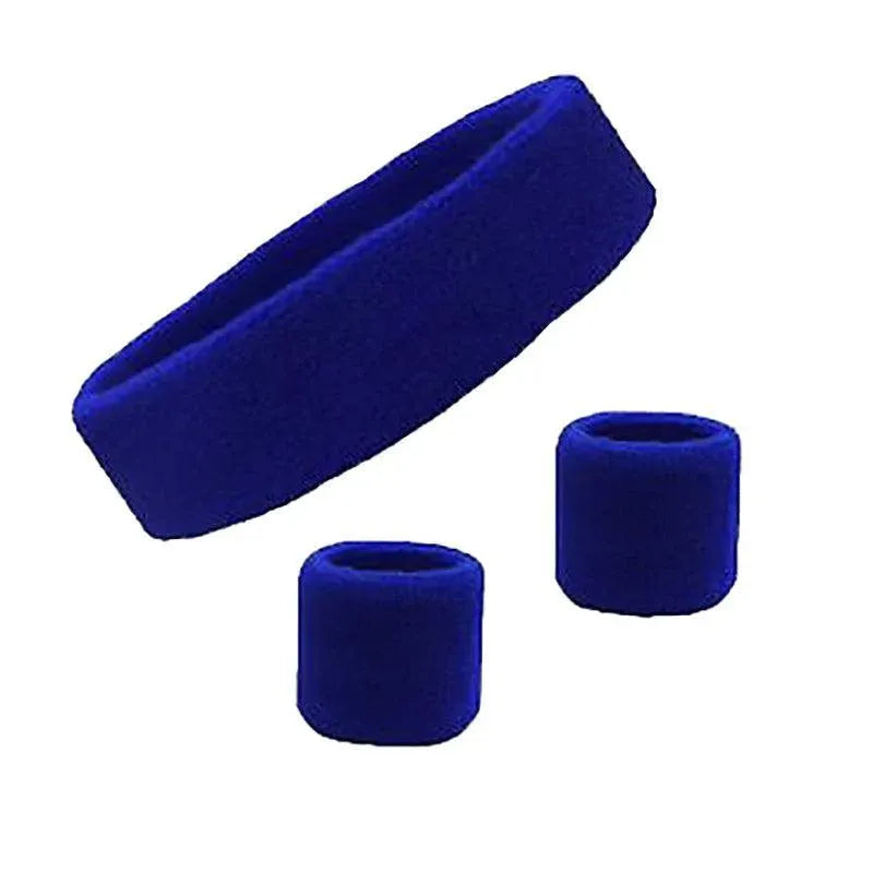 Wristbands Headband Sweatbands Sweat Band For Sport Tennis Badminton Yoga Cotton - Blue