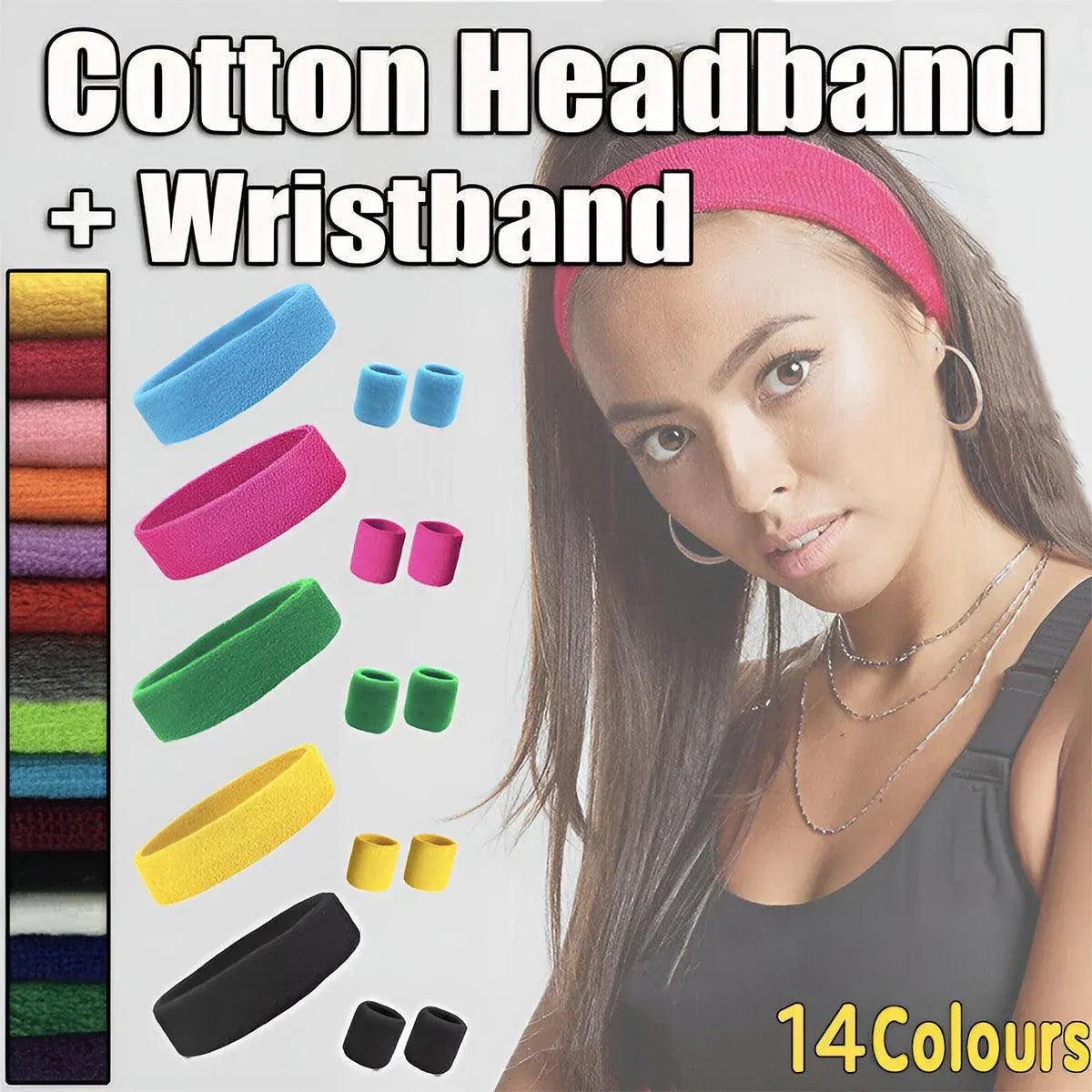 Wristbands Headband Sweatbands Sweat Band For Sport Tennis Badminton Yoga Cotton - Blue