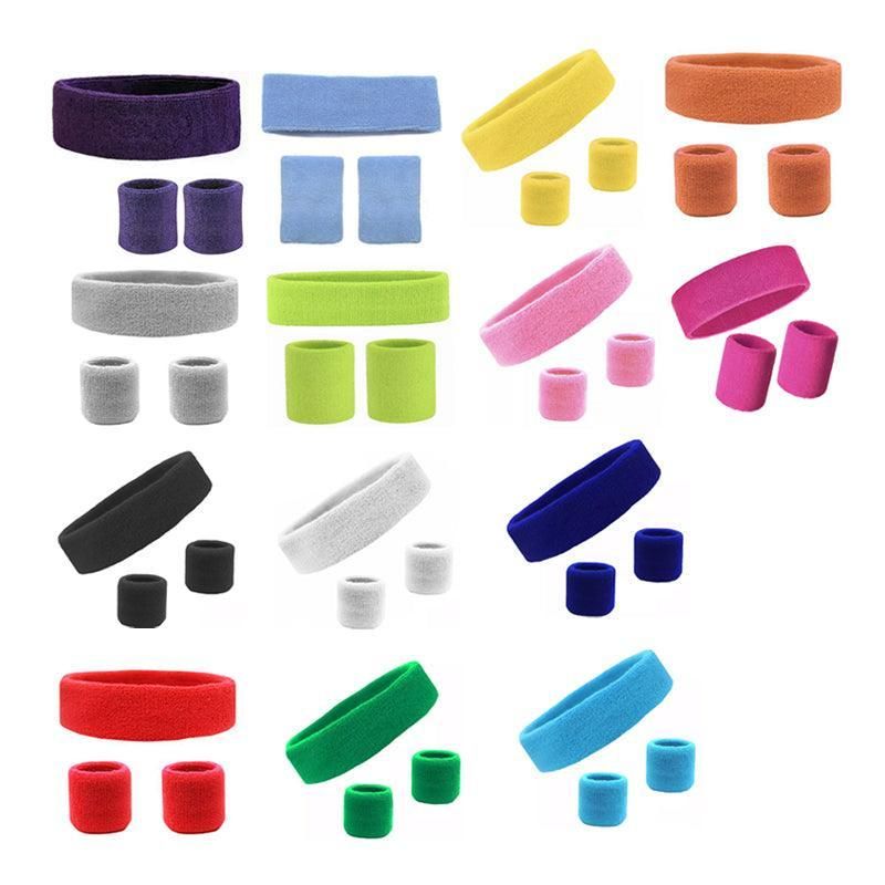 Wristbands Headband Sweatbands Sweat Band For Sport Tennis Badminton Yoga Cotton - Lake Blue