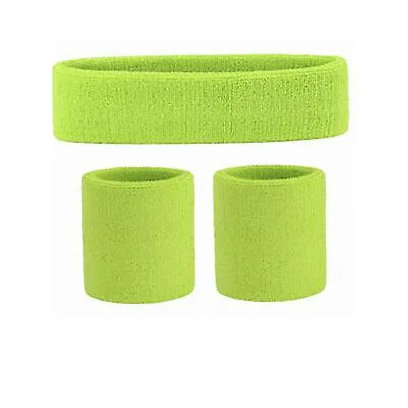 Wristbands Headband Sweatbands Sweat Band For Sport Tennis Badminton Yoga Cotton - Neon Green