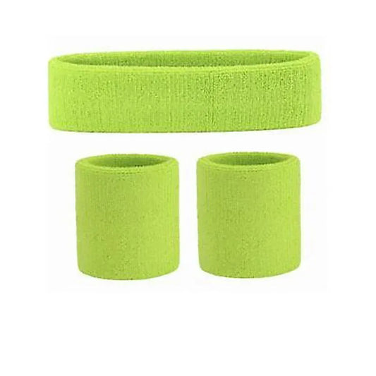 Wristbands Headband Sweatbands Sweat Band For Sport Tennis Badminton Yoga Cotton - Neon Green